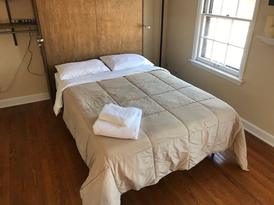 The bed, full-size and comfy.