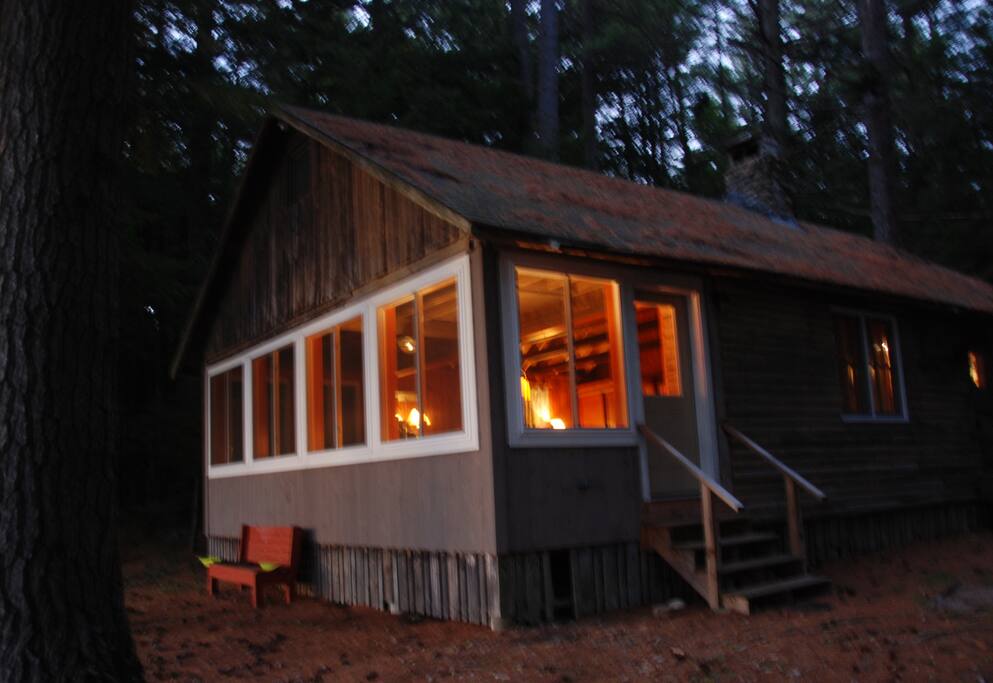 Warm interior seen from the lakeside