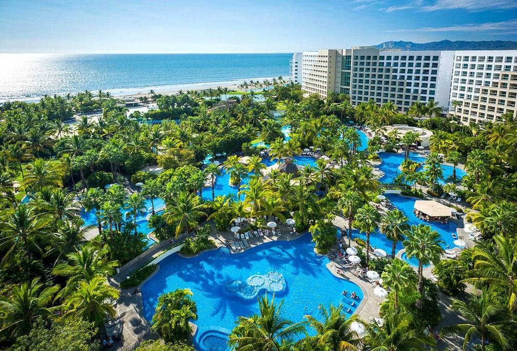 Ariel view of some of the resort pools