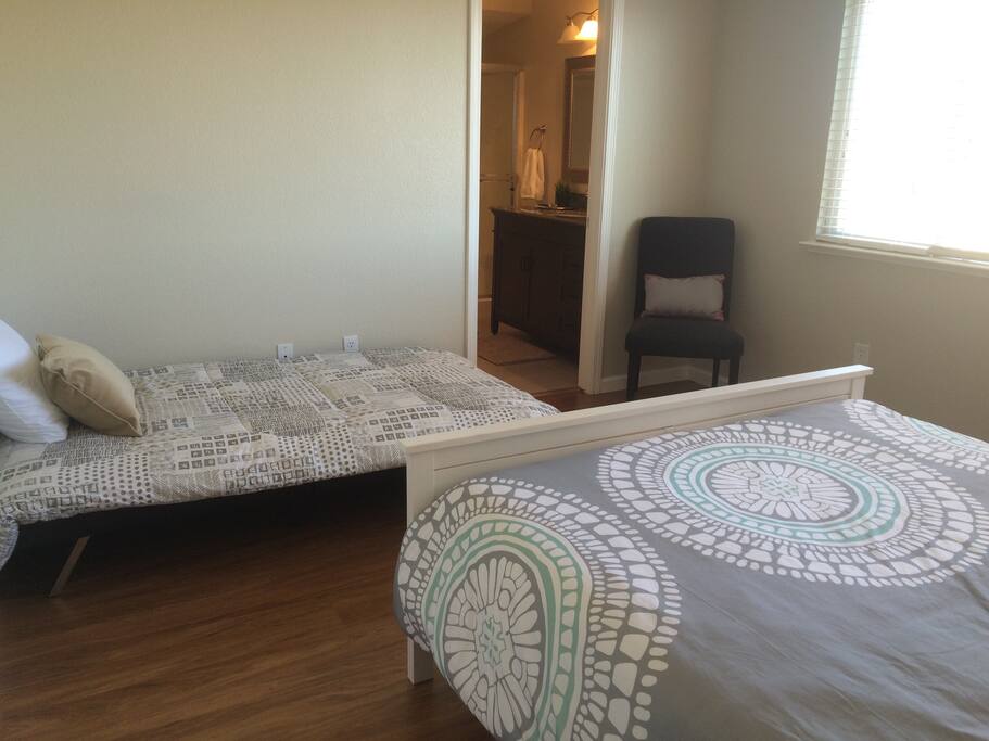 Brand new futon converts into a bed. It is very firm.