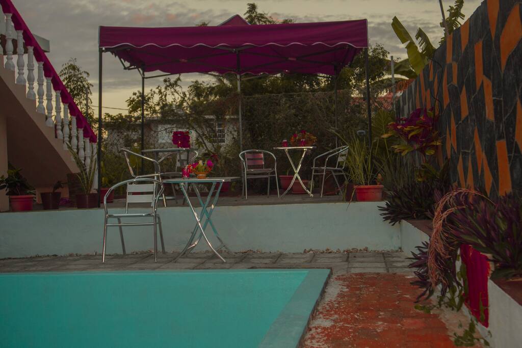 relax next to swimming pool