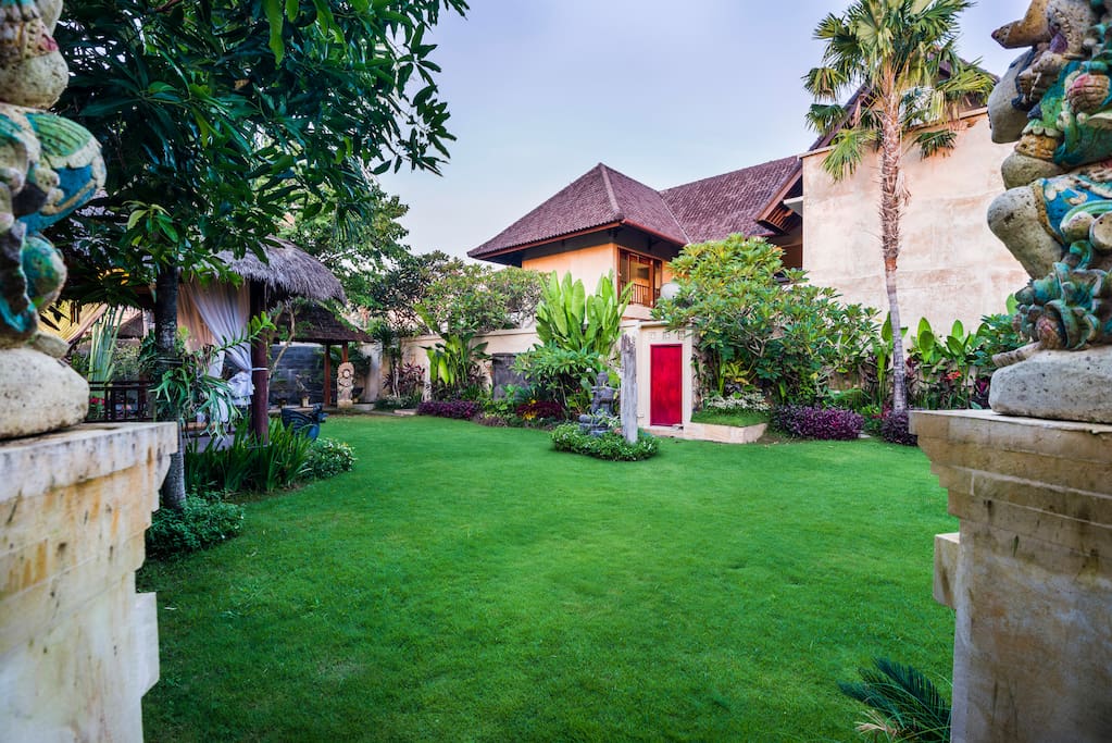 Vila Shakti got without doubt the most exotic and beatiful garden out of all our villas. There is a large gazebo, small garden wooden house where you can relax with your family and friends. Imagine yourself having this provided for whole your stay. You can sunbath on the garden, leting us take care about your comfort.