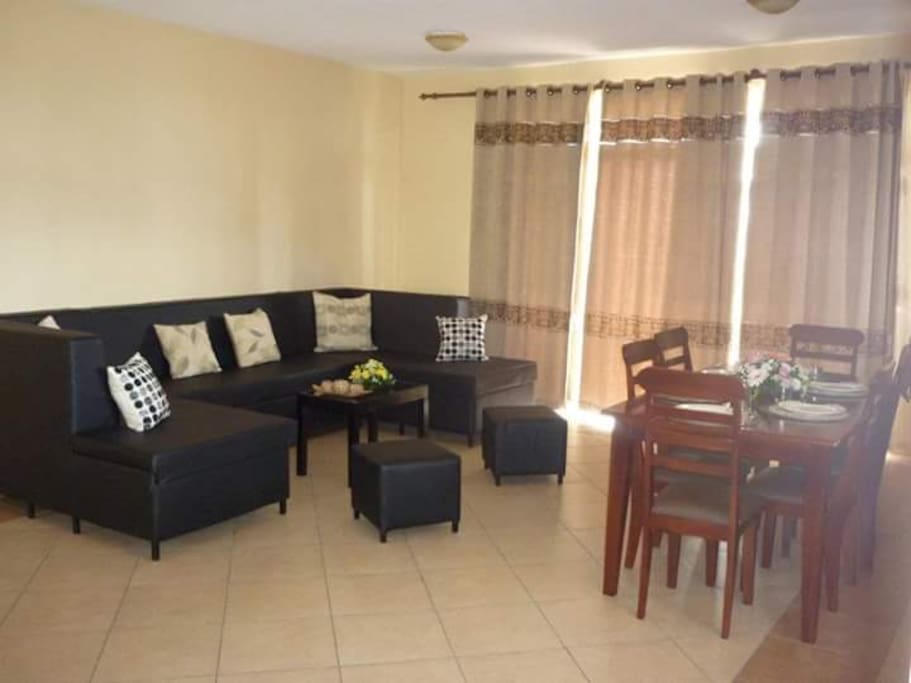 Living room with sofa and dining table