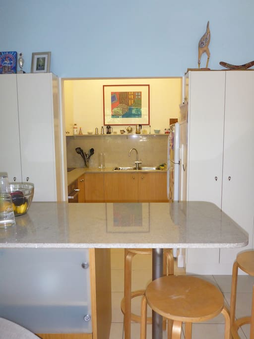 Kitchen with convection oven and microwave and buffet bench