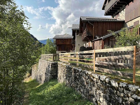 Mountain chalet with two barns and a garden