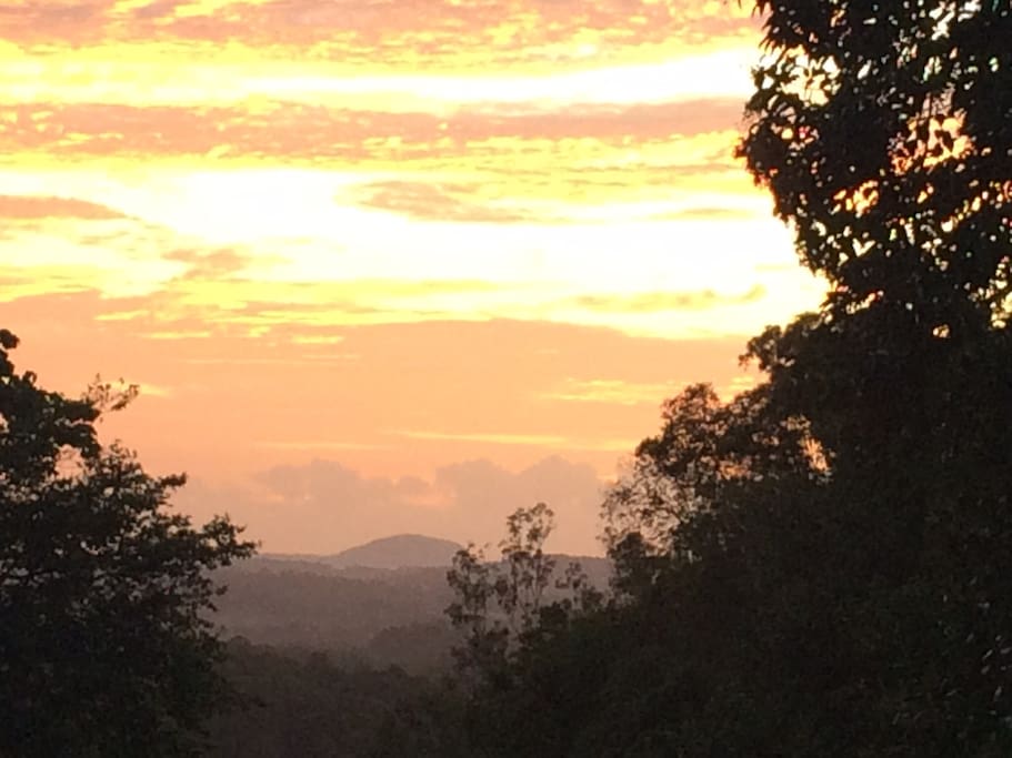 Dawn breaking over the Sunshine Coast. Views to Mt Coolum