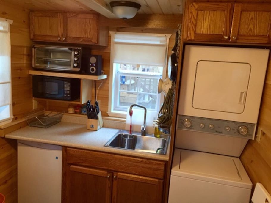 Micro kitchen. Functional and efficient use of space. Hot plate not pictured.