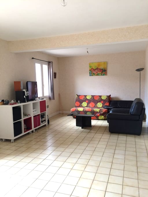 coté 1 salon, tv avec le cote 2 forme une grande piece de 35m²