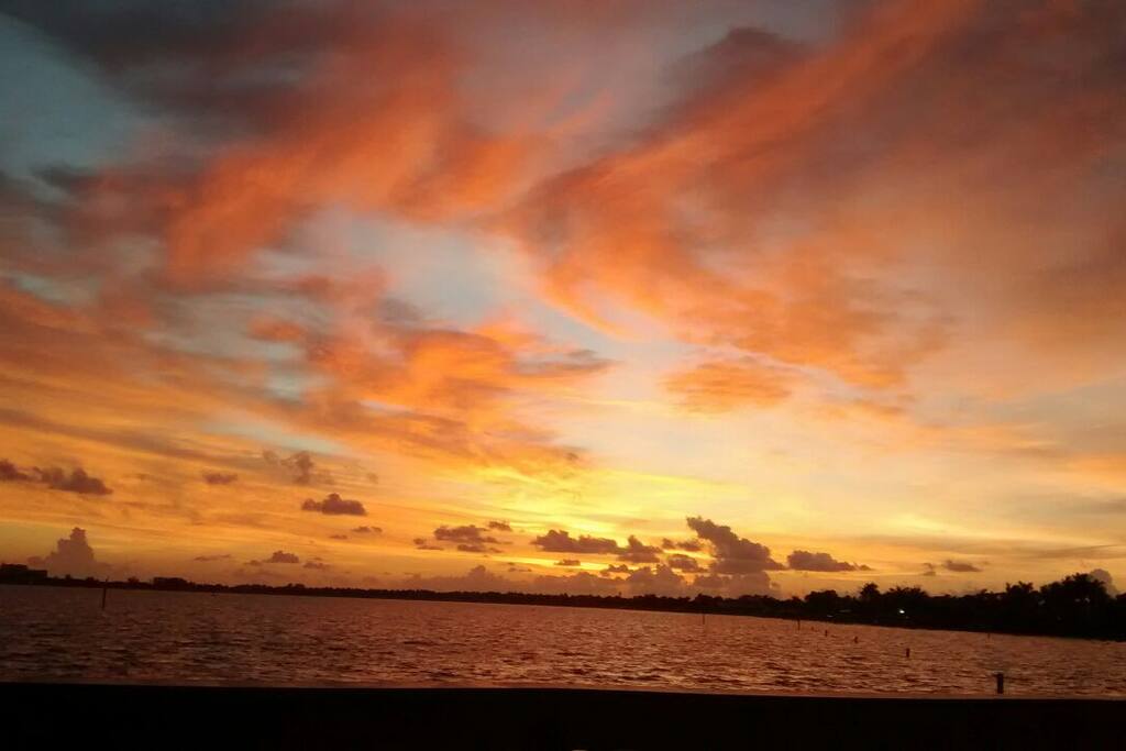 Sunset from Tiki Bar at pier and Beach