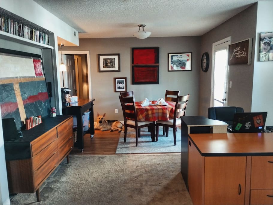 Open concept living room going into dining room.
