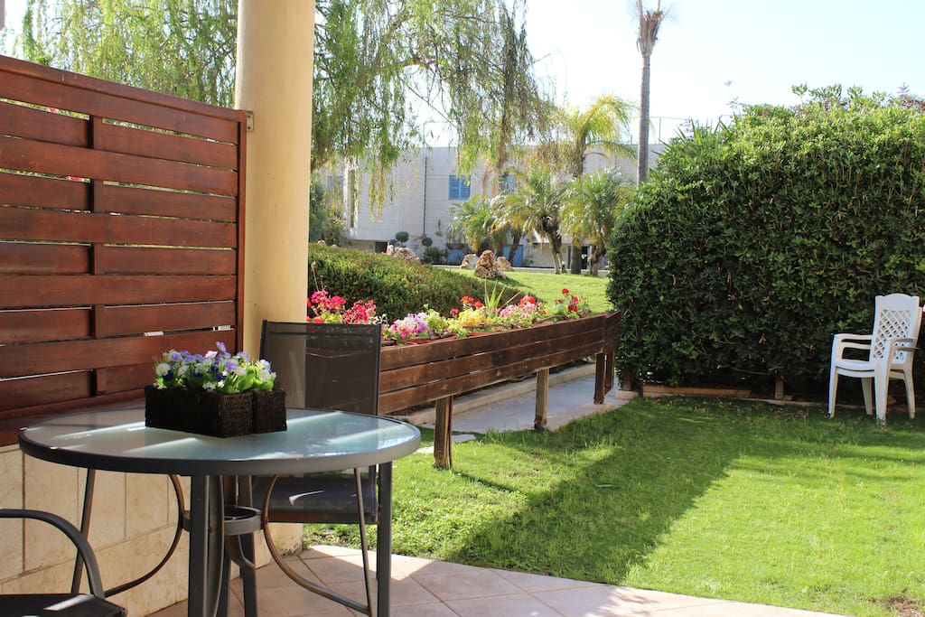 The garden area of the apartment