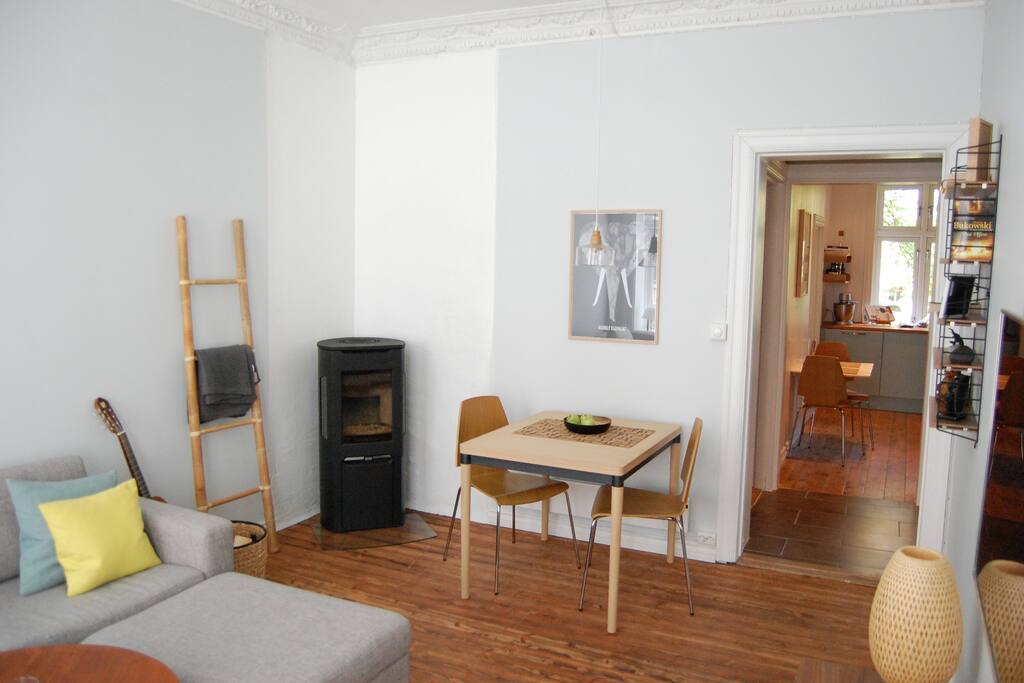 Cosy fireplace and dining table that can double-up