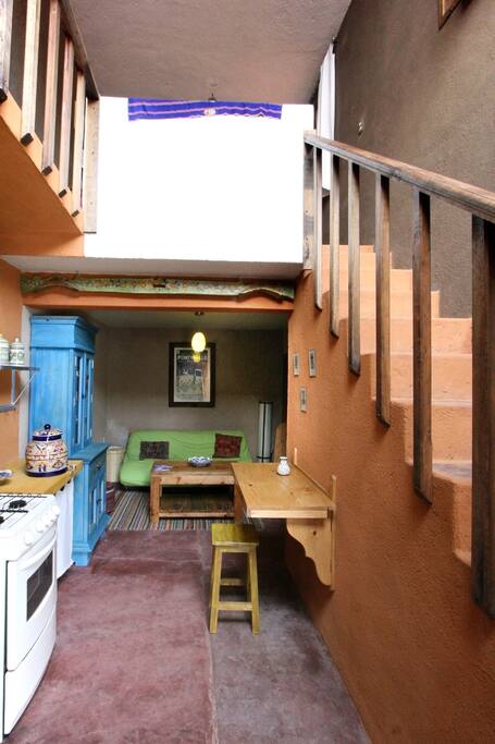 Futon and kitchen