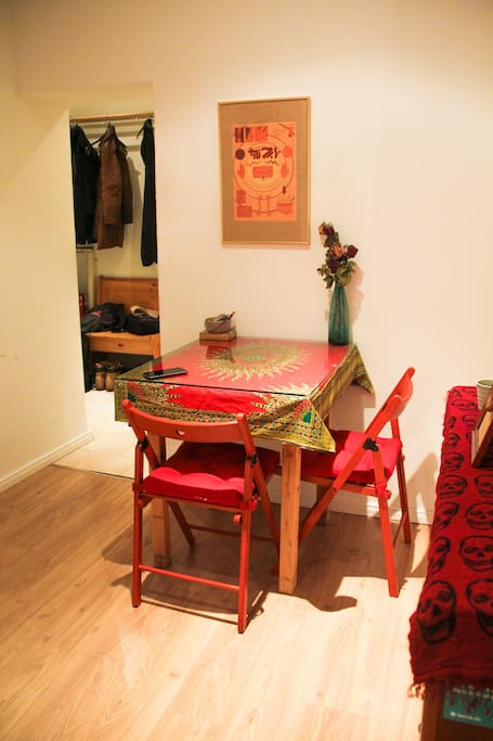 This cozy office space is right outside the room.