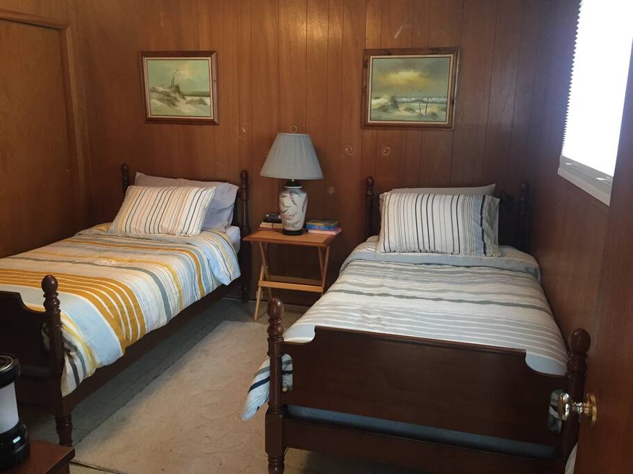 Twin Beds in the front bedroom. Lots of closet space and a chest of drawers (not shown).