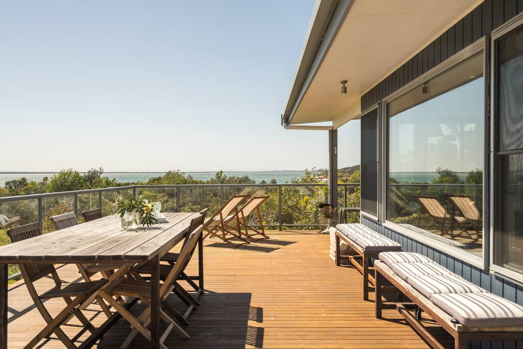 Large outdoor table with breathtaking ocean views.