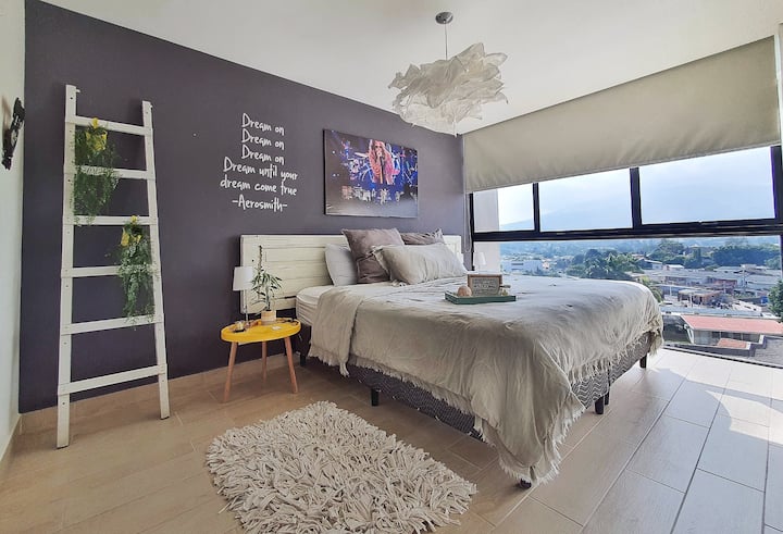 Master Bedroom with great city and Volcano View, Air Conditioning, Blackout Screens, walk-In Closet and Private Bathroom.