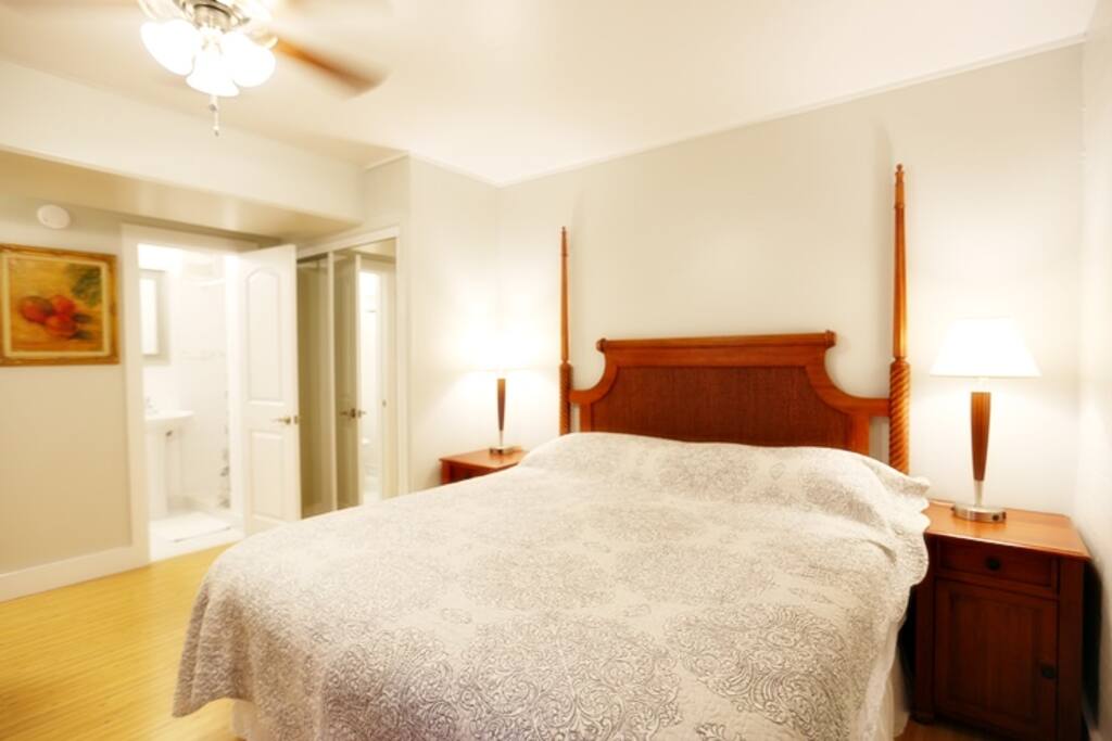 There is one King bed in the bedroom.