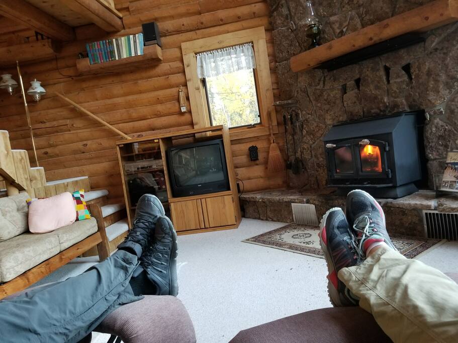 Relaxing by the fire