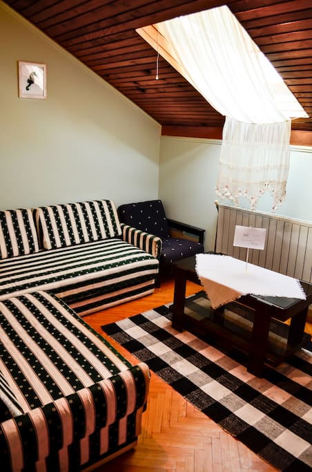Room 2. Single bed: cooling fan and heating. All rooms have a big dedicated fridge in the corridor of the house floor.