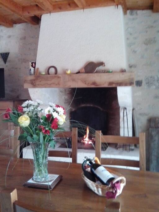 cheminée avec son feu
