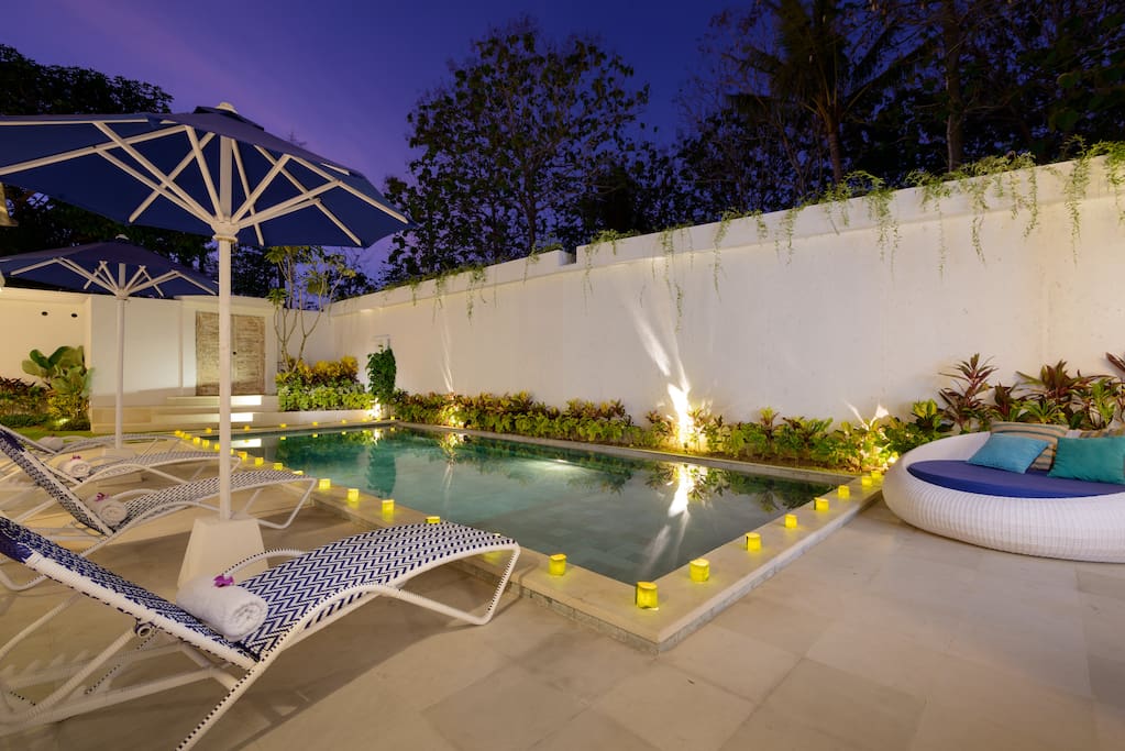 Poolside lounges for sunning or relaxing in the evening.