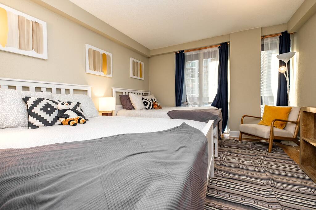 Enjoy a restful night's sleep with 12" memory foam mattresses and 100% cotton sheets.