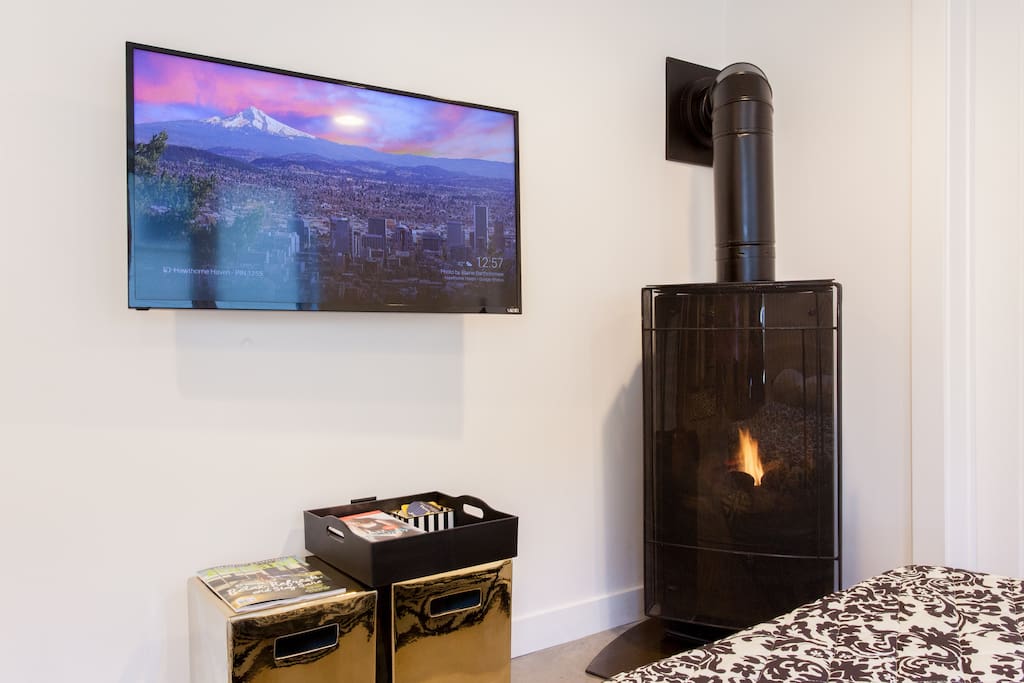 Enjoy the on-demand fire and play panel TV...