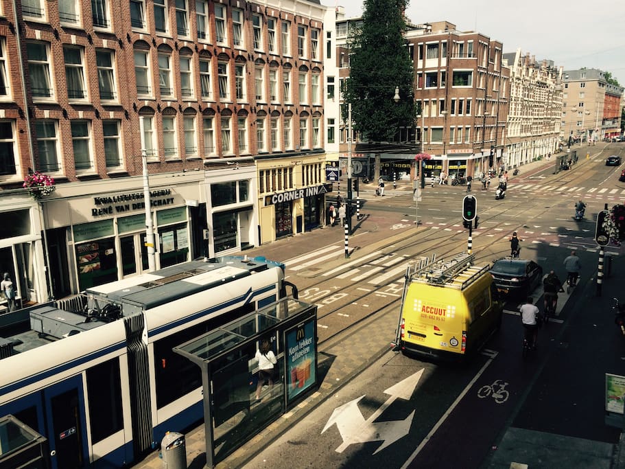 The tram stops right in front of my apartment. Travel with tram 13 or 17 in 5-10 minutes to the city centre.