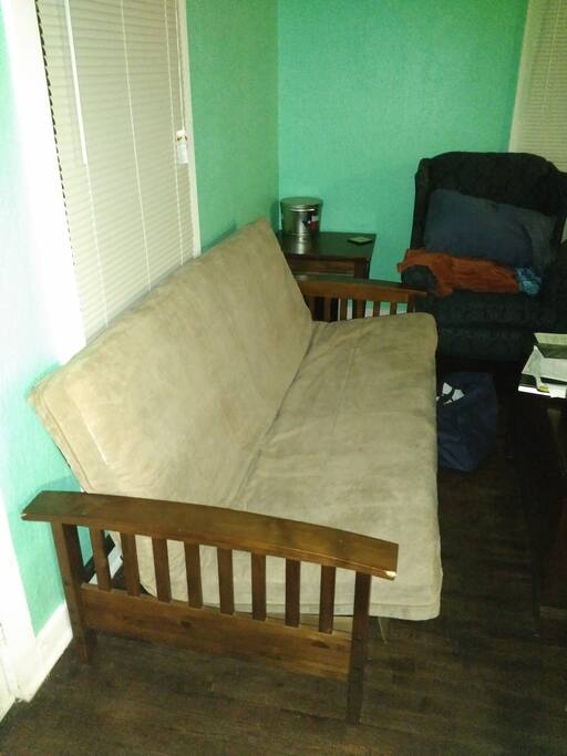 The futon for sleeping in it's upright position...