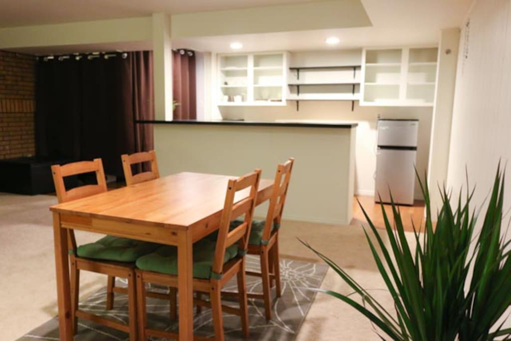 Dining space. Mini refrigerator.