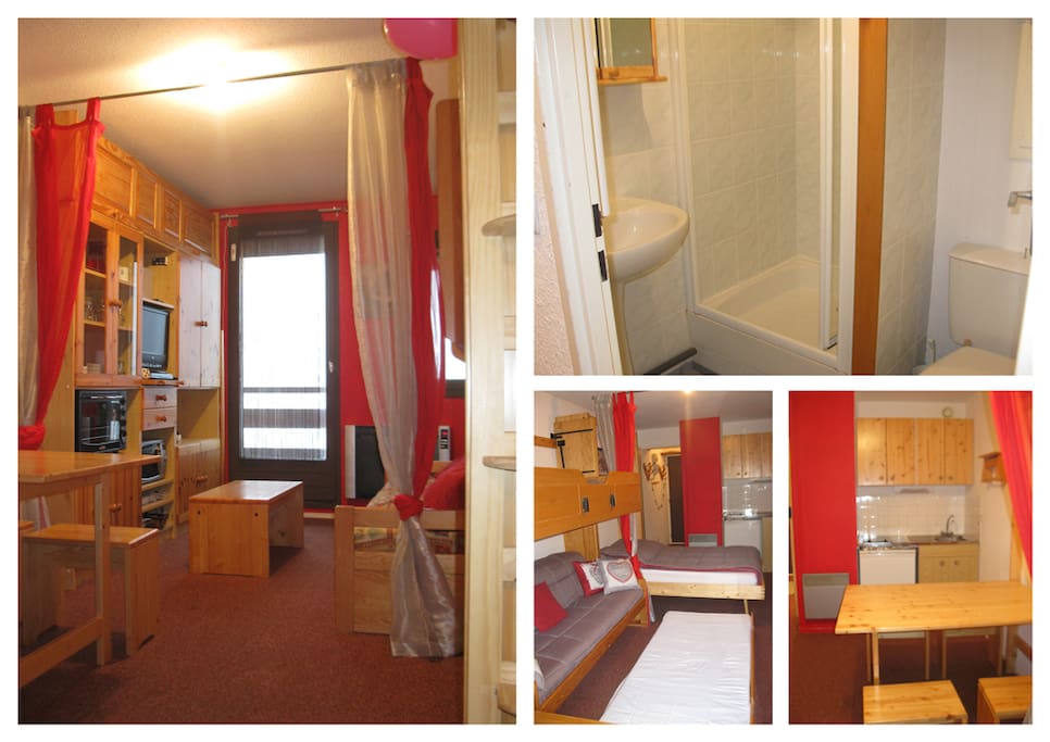 Vue du studio couchages repliés et couchages dépliés.