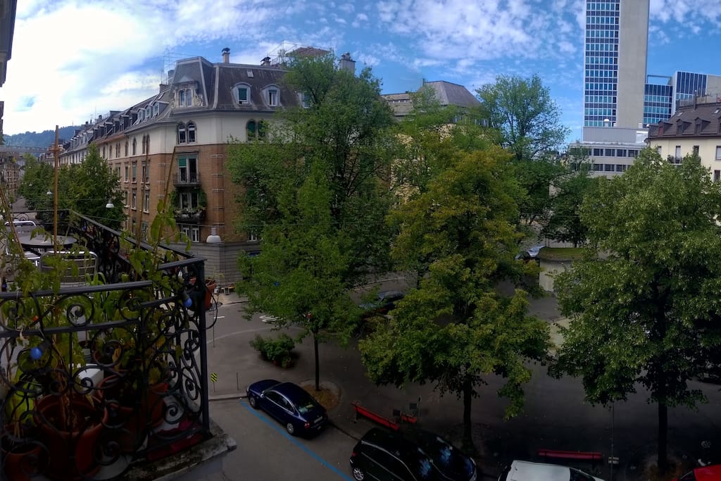 And the same street view, but from the other end. This is what you see if you look out of the bedroom window and take a panoramic photo