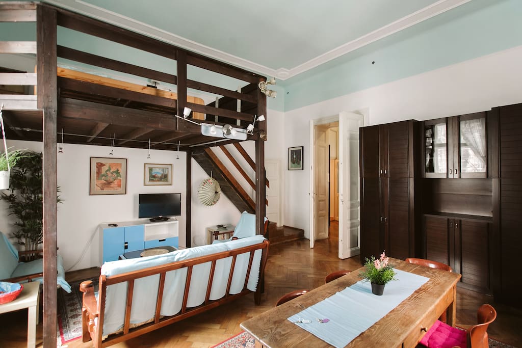 Living room with mezzanine bed