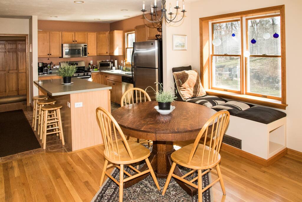 Kitchen island and open dining area