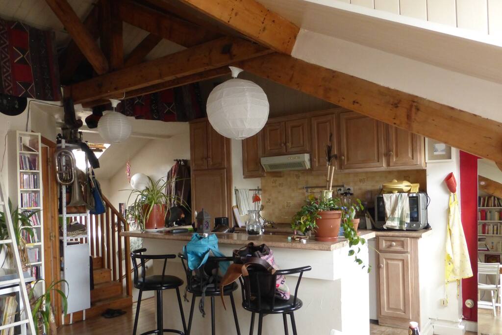 open kitchen with bar