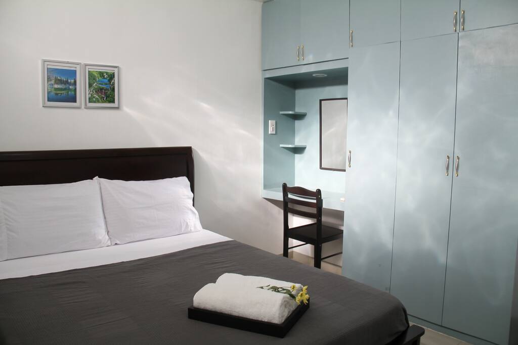 Snuggle up in a comfortable queen size bed