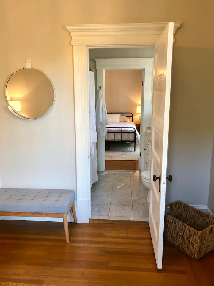 Queen room 2 with view to Queen room 1 through Jack and Jill bathroom. 
