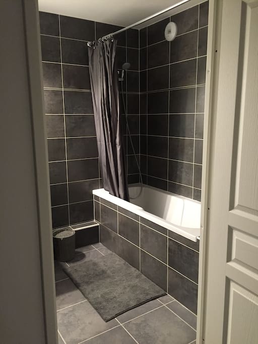 Agréable salle de bain avec baignoire