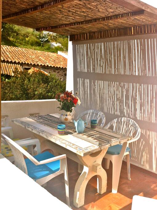 Enjoying a drink on the sheltered terrace