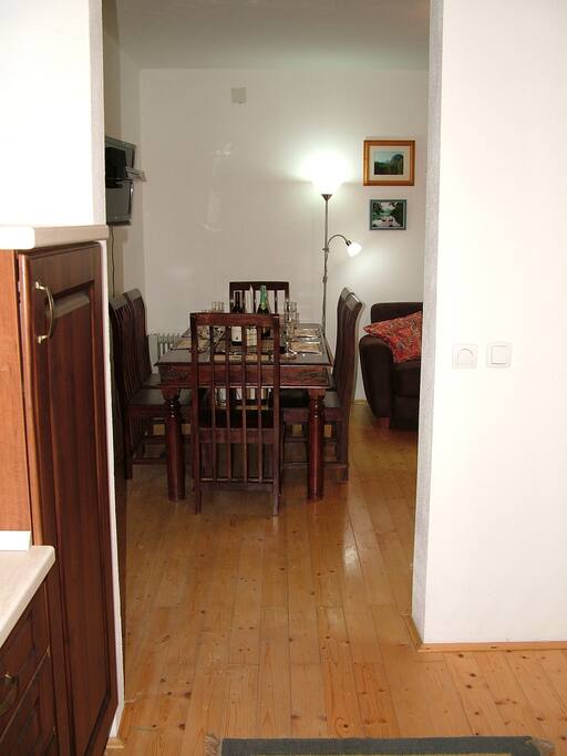 View from kitchen to dining area