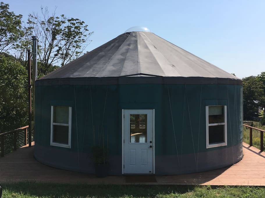 A front view of the yurt. It's like a tent on steroids.