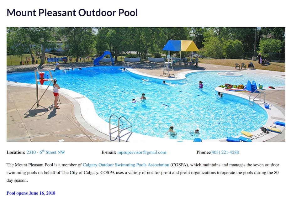 Public swimming pool 1 block away. Season starts June 16.