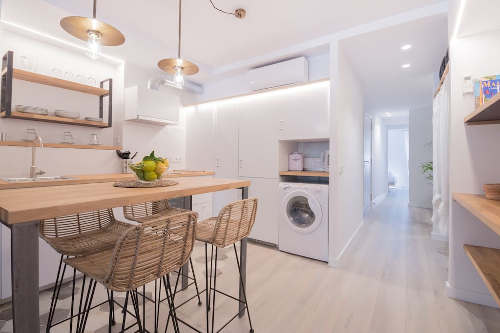 The open plan kitchen