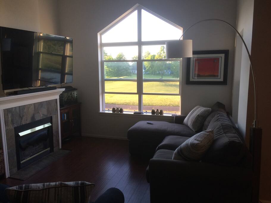Be lazy on this plush sofa with wifi access, an indoor fireplace, a cup of coffee, your next good book, and an amazing view.