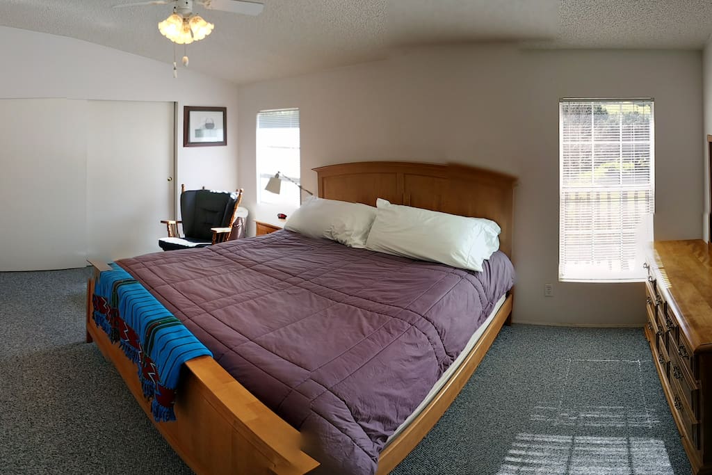Master bedroom with King size bed, and attached bath