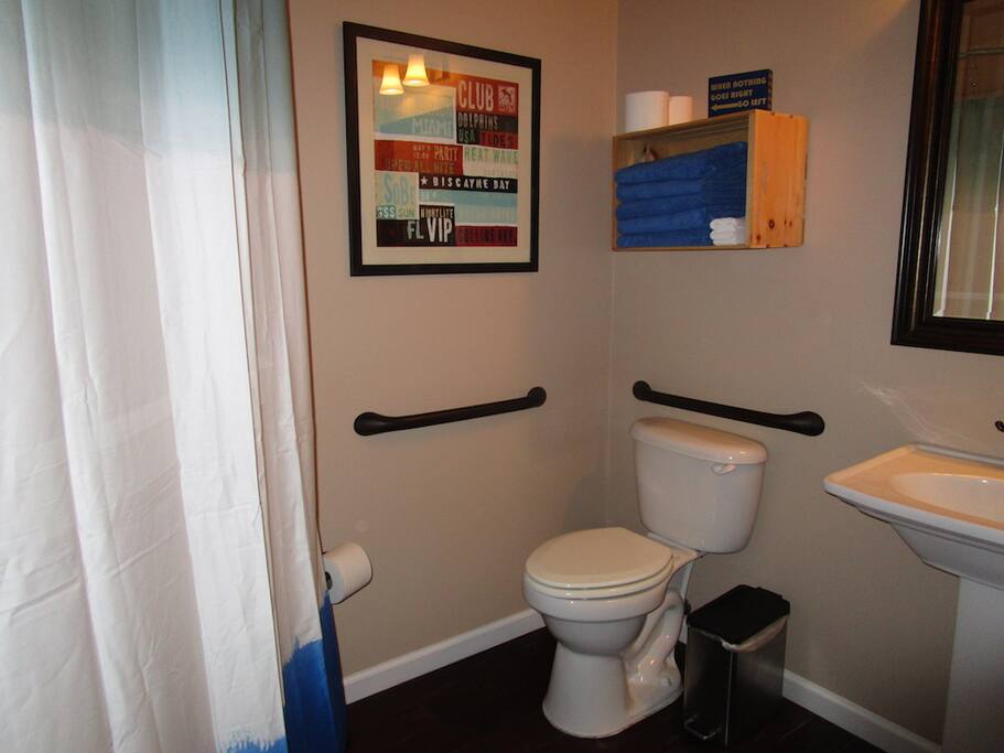 Full bath, shower, sink, toilet.