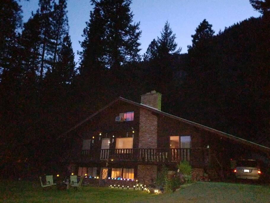 The front of the house night view