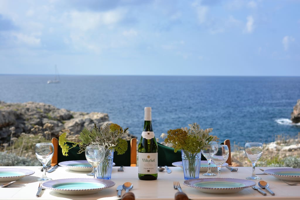 Dining at Villa Feliz - just 50m from the sea