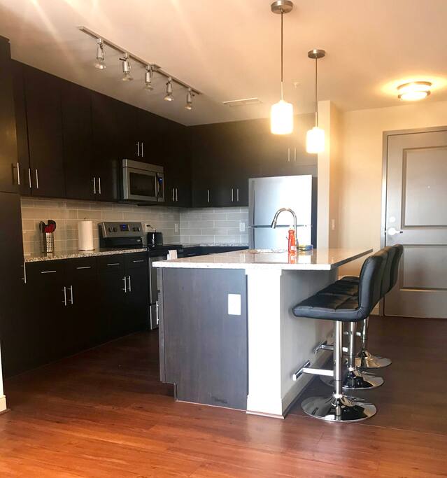 Large kitchen with center eat-in island